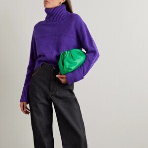 Christopher John Rogers Purple Cropped-Cuff Alpaca/Wool Turtleneck Sweater Sz S